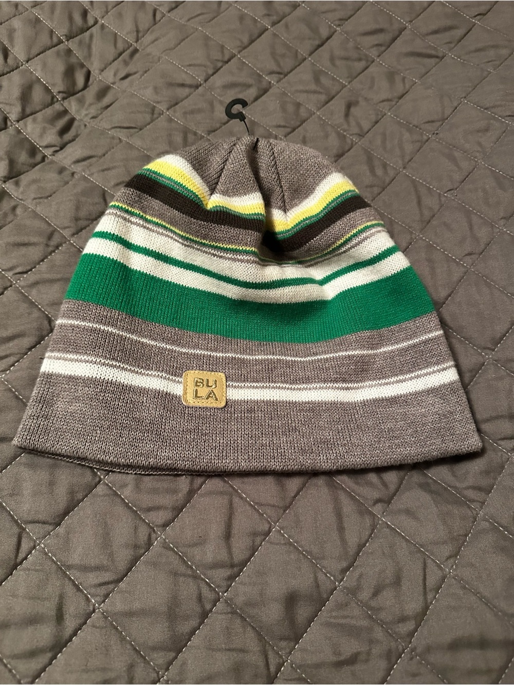 BULA Striped Knit Beanie - Gray & Green